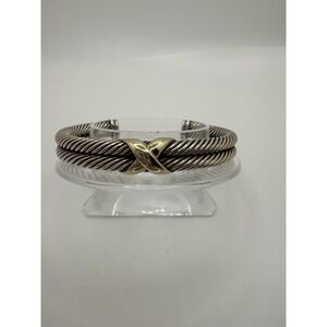 David Yurman Double Row Classic Cable Sterling Silver 14K X Accent Bracelet
